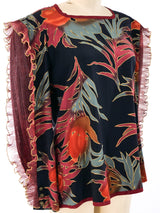 Jeanne Marc Ruffle Sleeve Palm Print Top Top arcadeshops.com