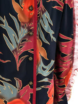 Jeanne Marc Ruffle Sleeve Palm Print Top Top arcadeshops.com