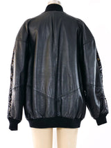 Sequin Trimmed Black Leather Bomber Jacket Jacket arcadeshops.com