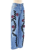 Sequin Rose Embellished Levis Bottom arcadeshops.com