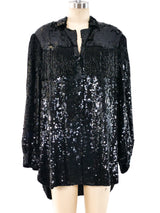 Bead Fringed Oversized Sequin Shirt Top arcadeshops.com