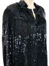 Bead Fringed Oversized Sequin Shirt Top arcadeshops.com