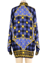 Versace Denim Printed Silk Shirt Top arcadeshops.com