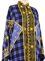 Versace Denim Printed Silk Shirt Top arcadeshops.com