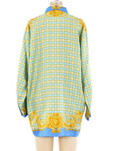 Versace Istante Checkered Baroque Printed Silk Shirt Top arcadeshops.com