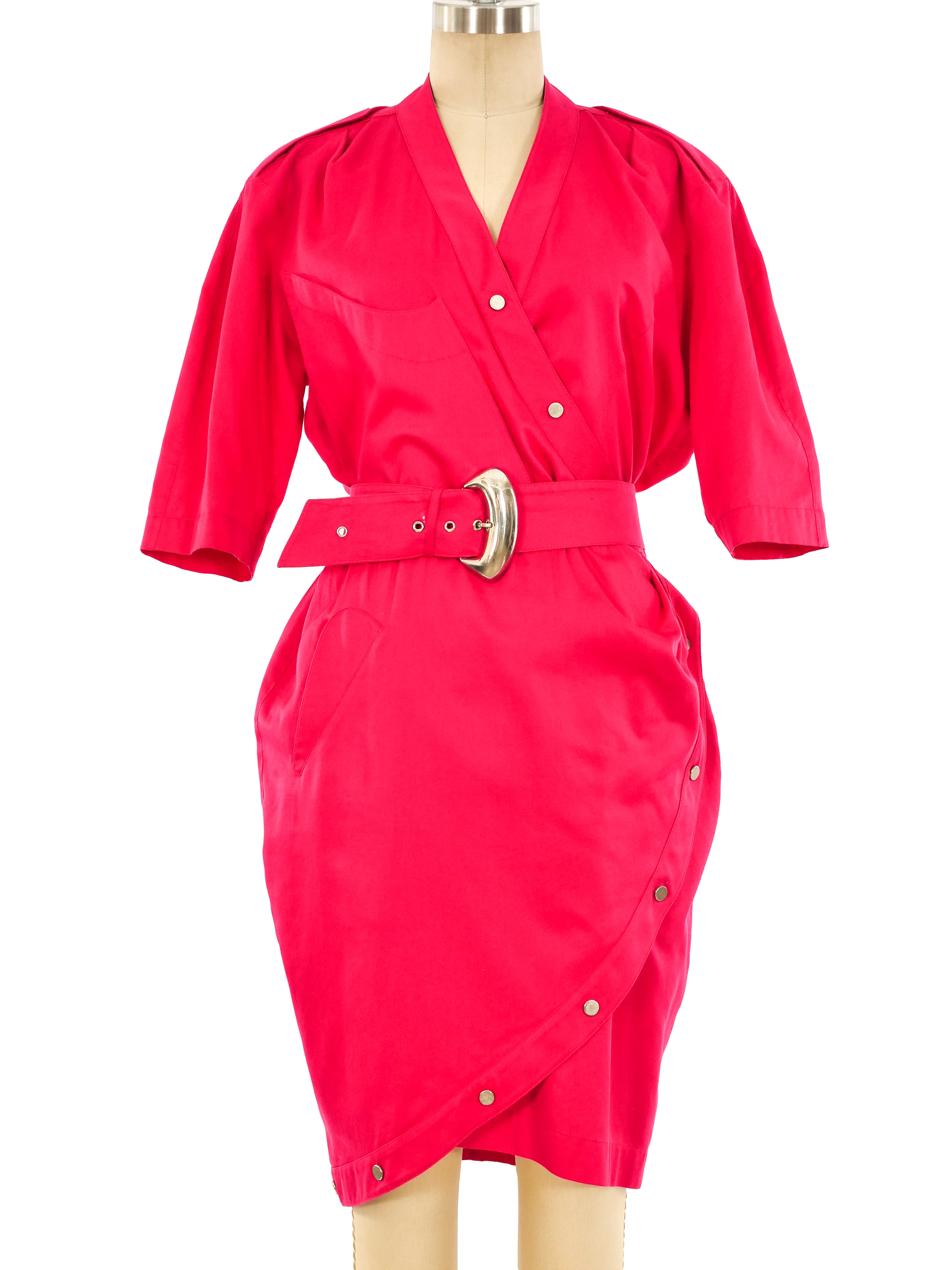 Thierry Mugler Fuchsia Belted Shirt Dress