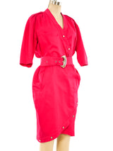 Thierry Mugler Fuchsia Belted Shirt Dress Dress arcadeshops.com