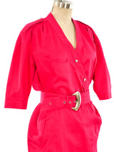 Thierry Mugler Fuchsia Belted Shirt Dress Dress arcadeshops.com