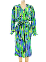 Yves Saint Laurent Abstract Stripe Printed Silk Dress Dress arcadeshops.com