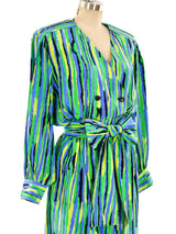 Yves Saint Laurent Abstract Stripe Printed Silk Dress Dress arcadeshops.com