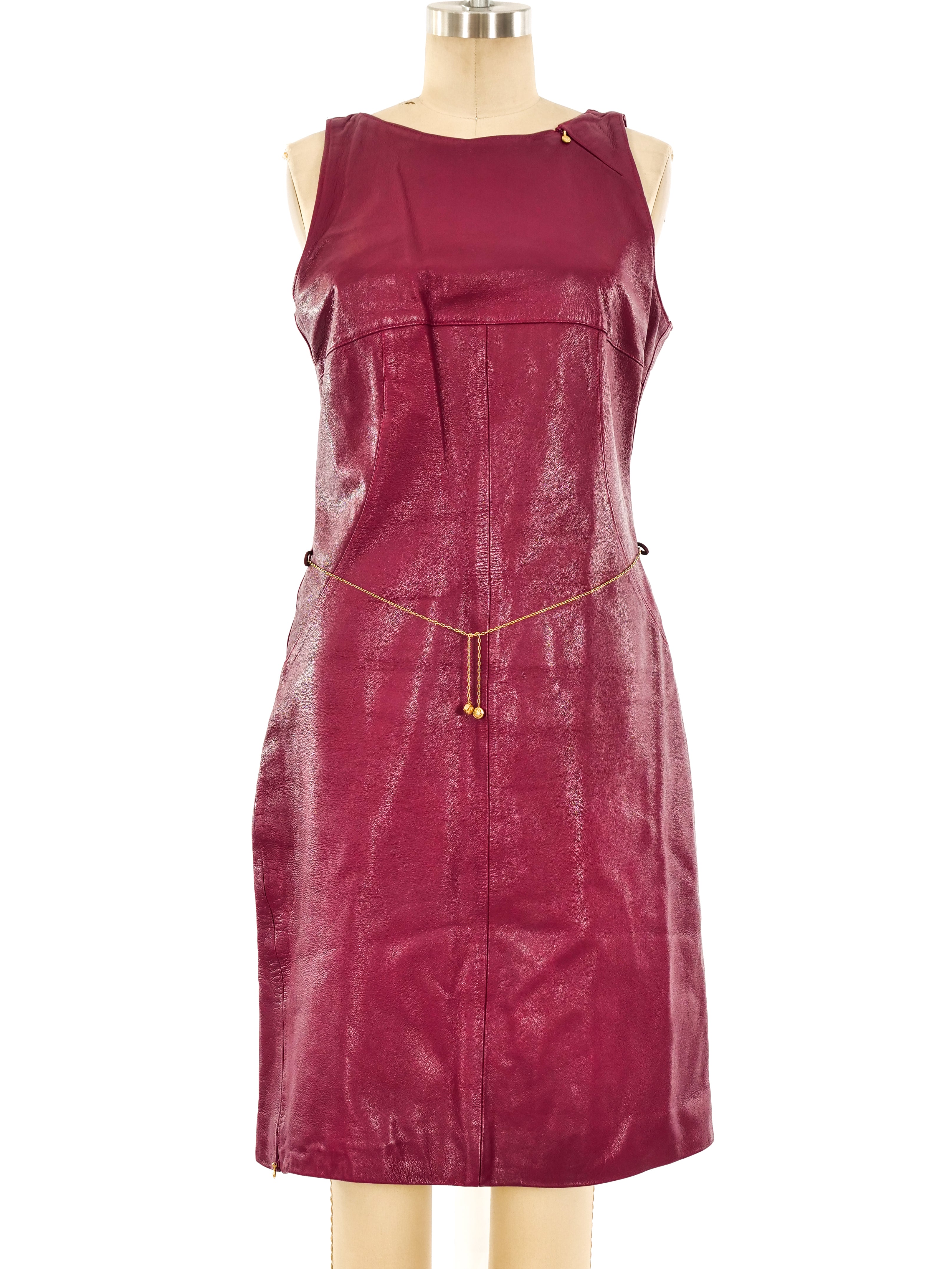 Versace Berry Leather Tank Dress