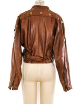 Coin Embellished Leather Motorcycle Jacket Jacket arcadeshops.com