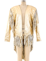 Gold Leather Fringed Statement Jacket Jacket arcadeshops.com
