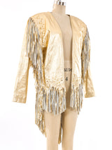 Gold Leather Fringed Statement Jacket Jacket arcadeshops.com
