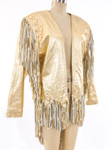 Gold Leather Fringed Statement Jacket Jacket arcadeshops.com
