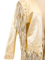 Gold Leather Fringed Statement Jacket Jacket arcadeshops.com