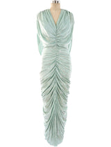 Metallic Mint Ruched Dress Dress arcadeshops.com