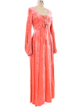 Pink Velvet Lace Up Maxi Dress Dress arcadeshops.com