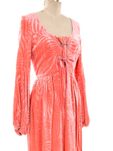 Pink Velvet Lace Up Maxi Dress Dress arcadeshops.com