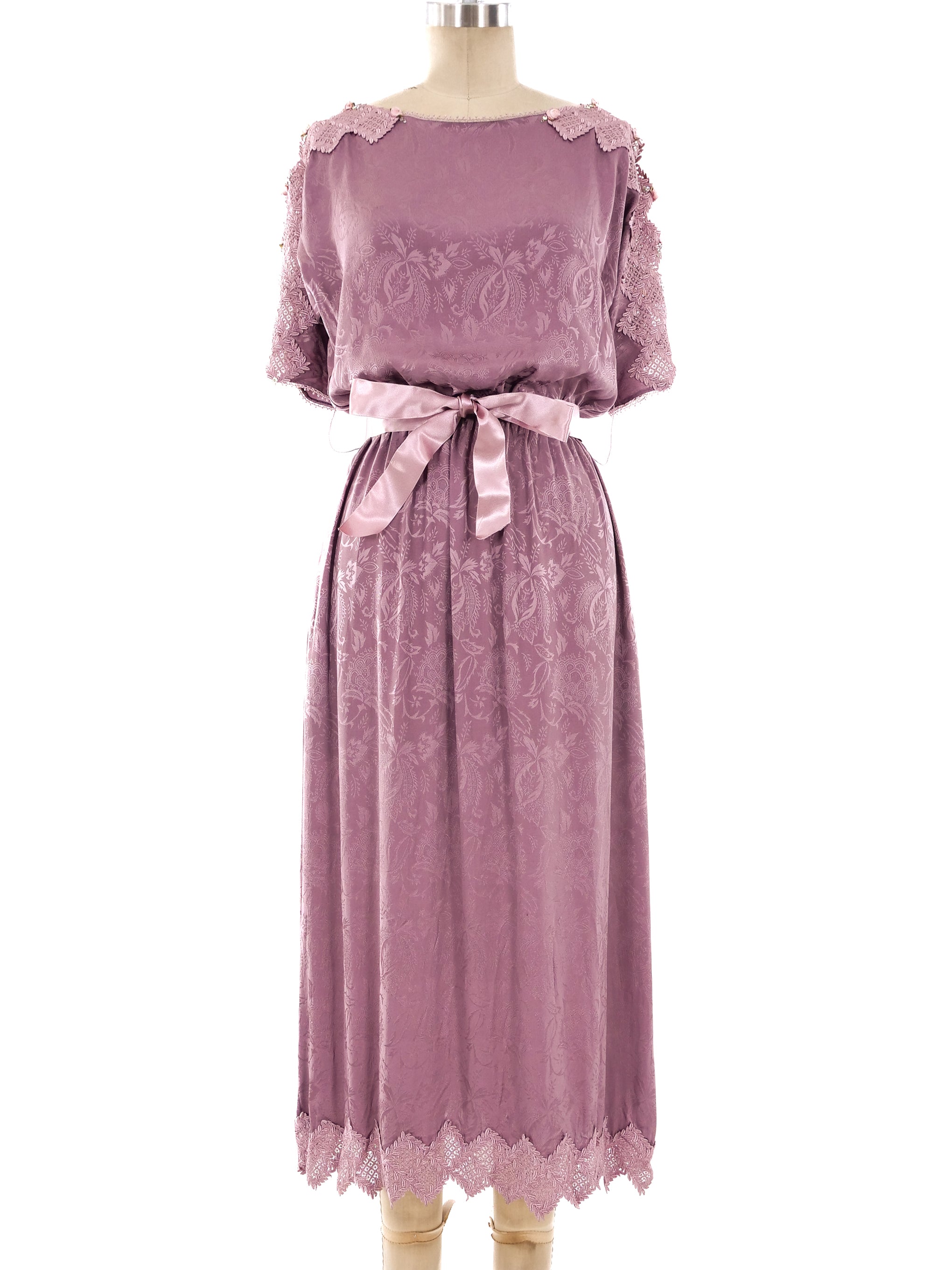 ワンピース Lace Trimmed Jacquard Dress [S] Lace Trimmed Jacquard Silk Dress