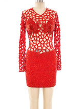 Fire Red Embellished Cage Dress Dress arcadeshops.com