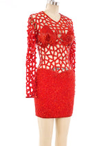 Fire Red Embellished Cage Dress Dress arcadeshops.com