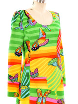 Hanae Mori Psychedelic Butterfly Printed Silk Dress Dress arcadeshops.com