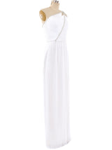 Travilla Plisse Pleated One Shoulder Gown Dress arcadeshops.com