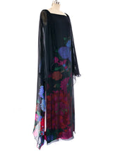 Hanae Mori Floral Printed Caped Gown Dress arcadeshops.com