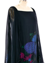 Hanae Mori Floral Printed Caped Gown Dress arcadeshops.com
