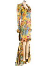 Oscar de la Renta Floral Printed Ruffle Gown Dress arcadeshops.com
