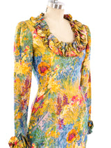 Oscar de la Renta Floral Printed Ruffle Gown Dress arcadeshops.com