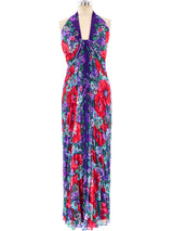 Travilla Pleated Floral Halter Dress Dress arcadeshops.com