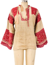 Heavily Embroidered Linen Peasant Top Top arcadeshops.com