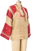 Heavily Embroidered Linen Peasant Top Top arcadeshops.com