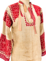 Heavily Embroidered Linen Peasant Top Top arcadeshops.com