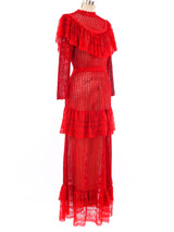 Red Lace Ruffle Crochet Maxi Dress Dress arcadeshops.com