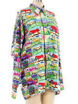 Versace Jeans Horse Print Cotton Shirt Top arcadeshops.com