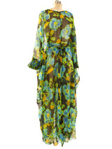 Floral Printed Chiffon Caftan Dress arcadeshops.com