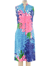 1960's Chrysanthemum Printed Sheath Dress Dress arcadeshops.com