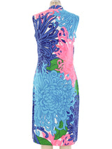 1960's Chrysanthemum Printed Sheath Dress Dress arcadeshops.com
