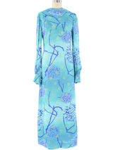 Metallic Aqua Printed Maxi Dress Dress arcadeshops.com