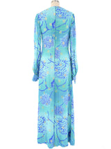 Metallic Aqua Printed Maxi Dress Dress arcadeshops.com