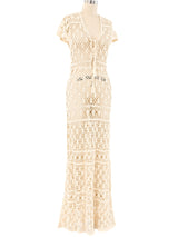 Beige Crochet Maxi Dress Dress arcadeshops.com