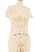 Beige Crochet Maxi Dress Dress arcadeshops.com