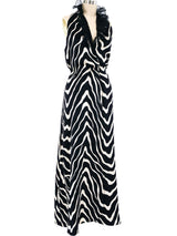 Zebra Striped Ruffled Halter Gown Dress arcadeshops.com