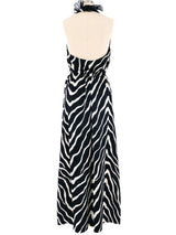 Zebra Striped Ruffled Halter Gown Dress arcadeshops.com