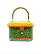 Colorblock Wicker Top Handle Bag Accessory arcadeshops.com