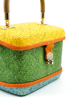 Colorblock Wicker Top Handle Bag Accessory arcadeshops.com