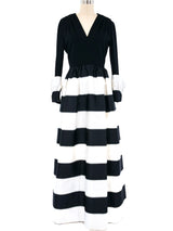 Pauline Trigere Black and White Striped Gown Dress arcadeshops.com